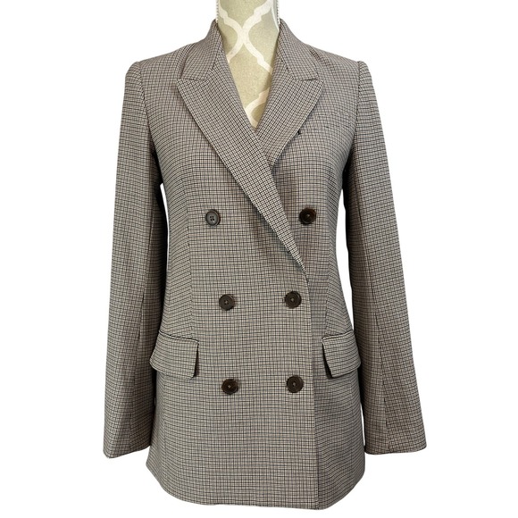 Babaton Jackets & Blazers - Babaton Womens Double Breasted Houndstooth Blazer Size 2 Brown Black